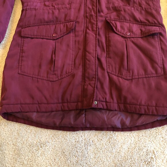 A New Day Mid-Length Hooded Puffer Quilted Maroon/Burgundy Jacket Coat - Picture 6 of 11